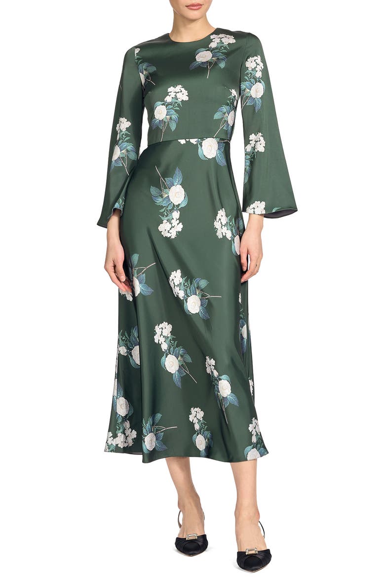Tyra Satin Midi Dress, Main, color, FOREST FLOWER