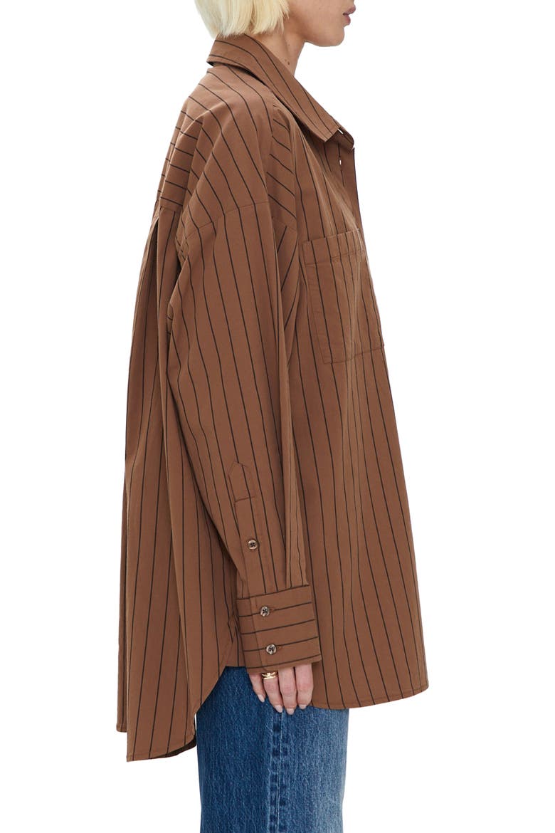 Rena Oversize Stripe Stretch Cotton Button-Up Shirt, Alternate, color, CHESTNUT NOIR STRIPE