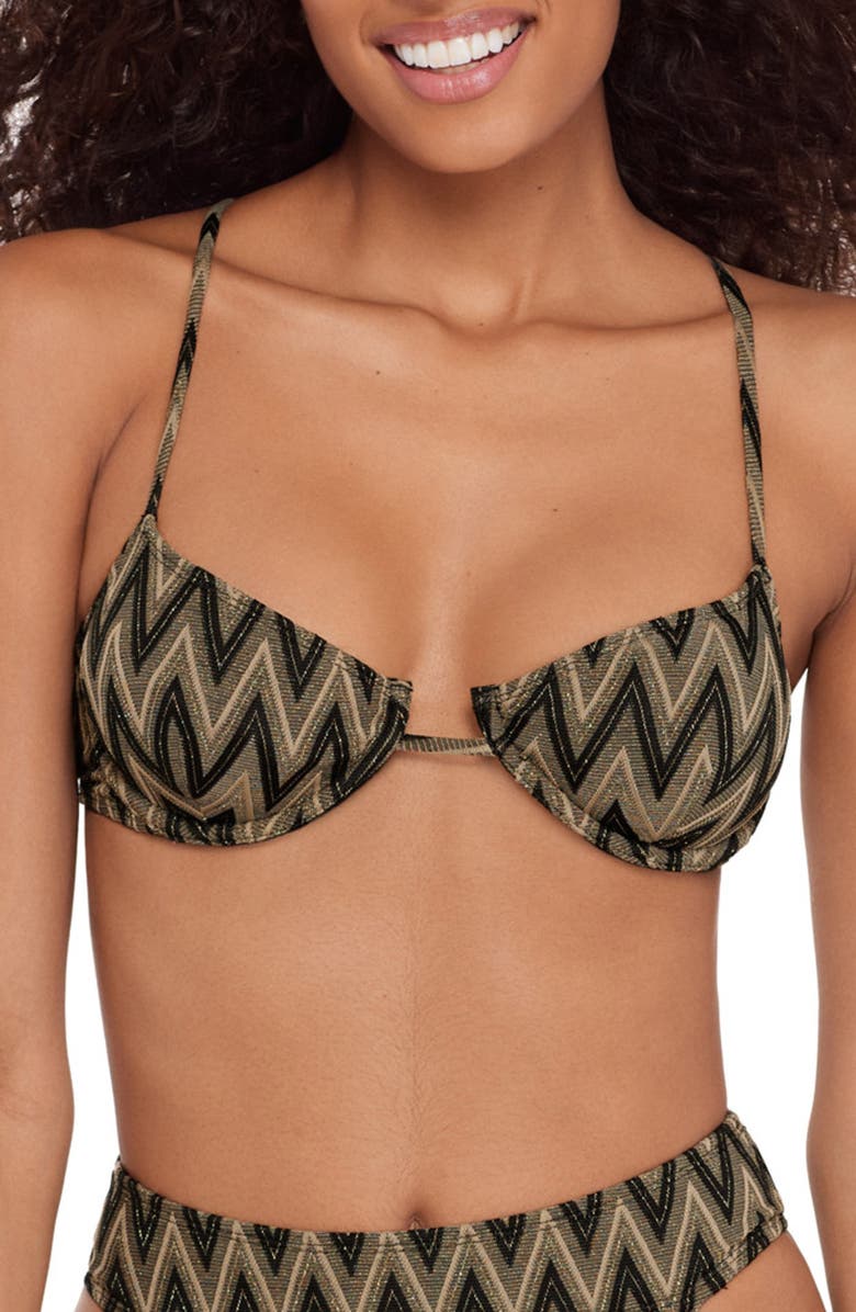 Steve Madden Metallic Underwire Bikini Top, Main, color, Raven Black