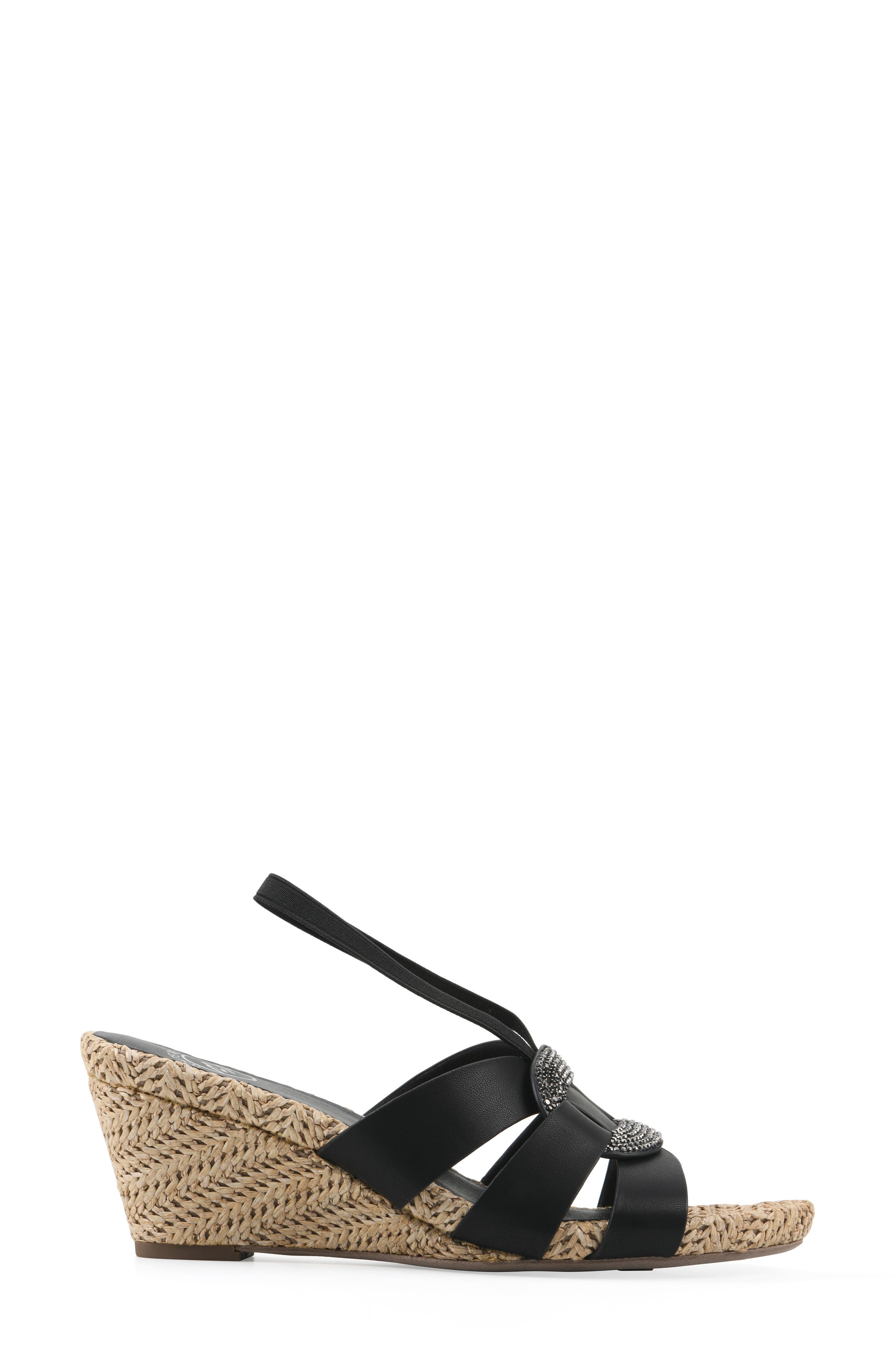 White Mountain Footwear Atavi Wedge Espadrille Sandal, Alternate, color, Black/ Smooth