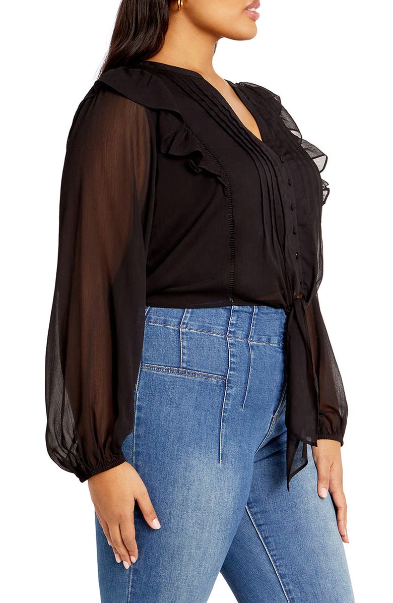 City Chic Melina Sheer Balloon Sleeve Crop Top, Alternate, color, 