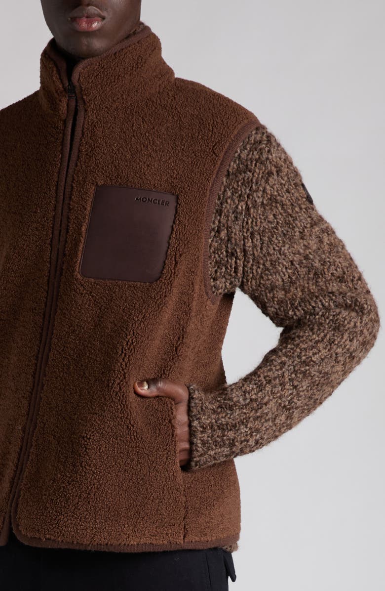Moncler Leather Pocket Fleece Vest, Alternate, color, Dark Chocolate