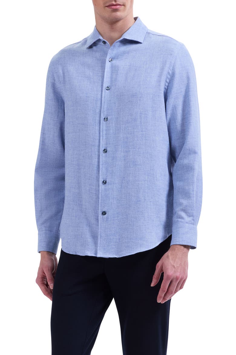 Alvin Shaped Fit Long Sleeve Cotton & Wool Shirt, Main, color, AIR BLUE