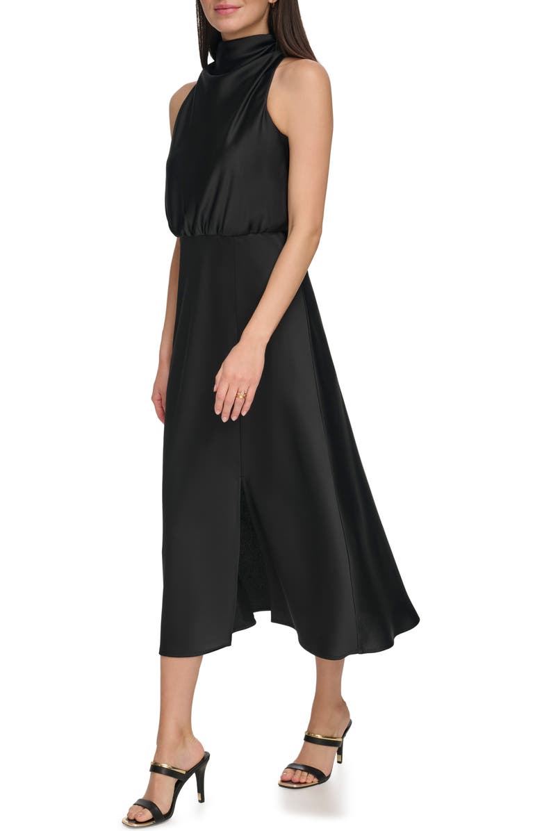 DKNY Mock Neck Satin Midi Dress, Alternate, color, 