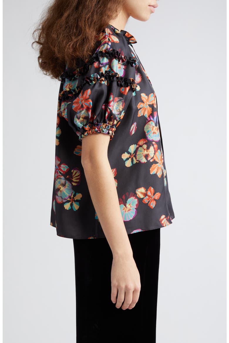 Annabelle Floral Print Puff Sleeve Silk Top, Alternate, color, LUNE