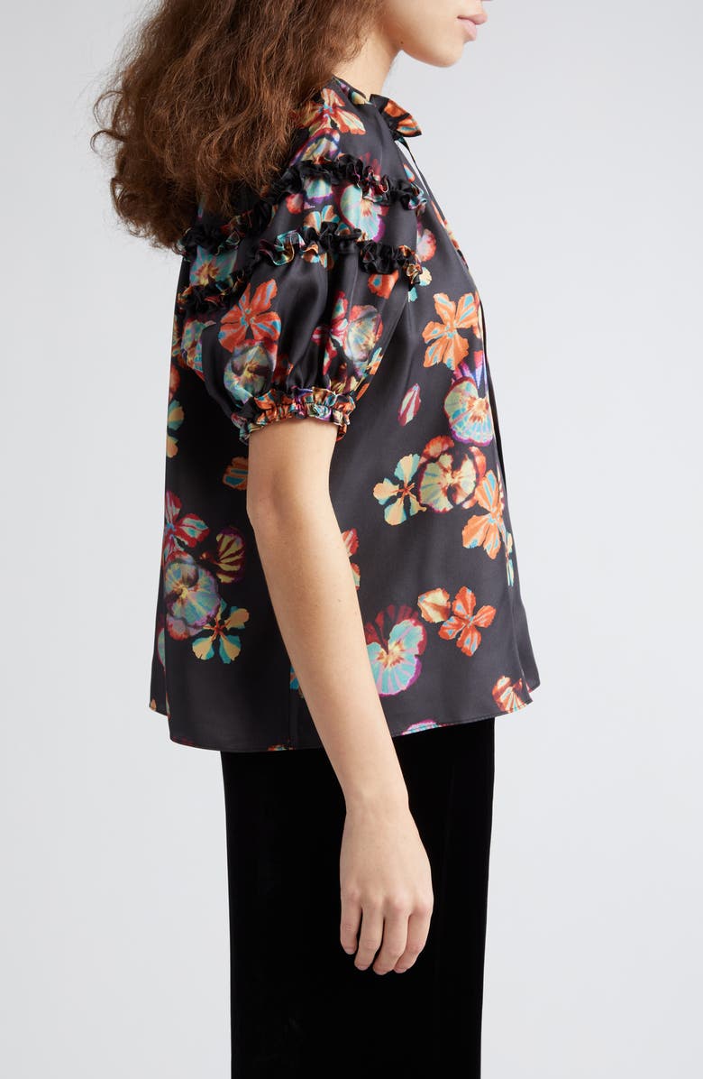 Ulla Johnson Annabelle Floral Print Puff Sleeve Silk Top, Alternate, color, Lune