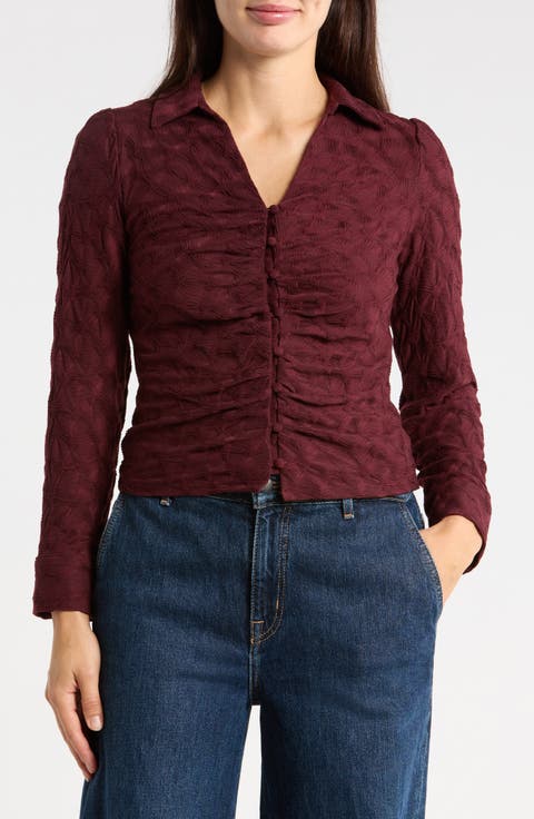 Ruched Front Textured Knit Top