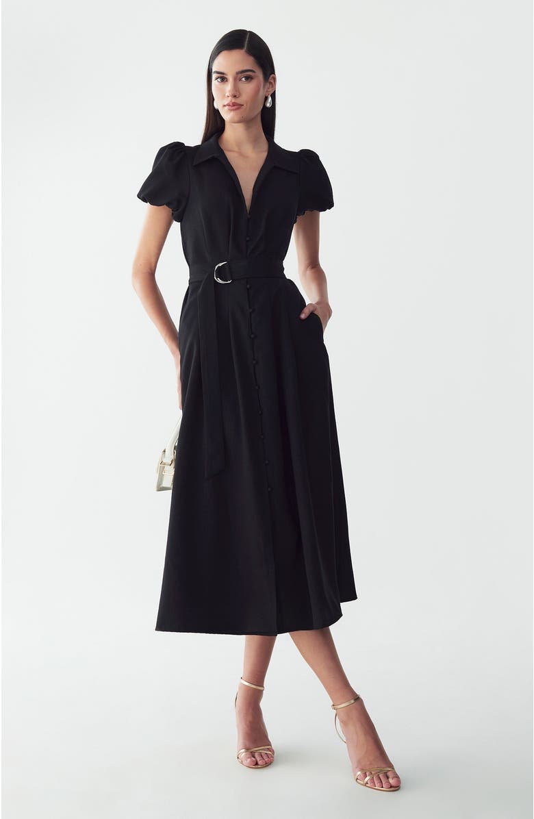 WILLA Eliza Midi Dress, Alternate, color, Black