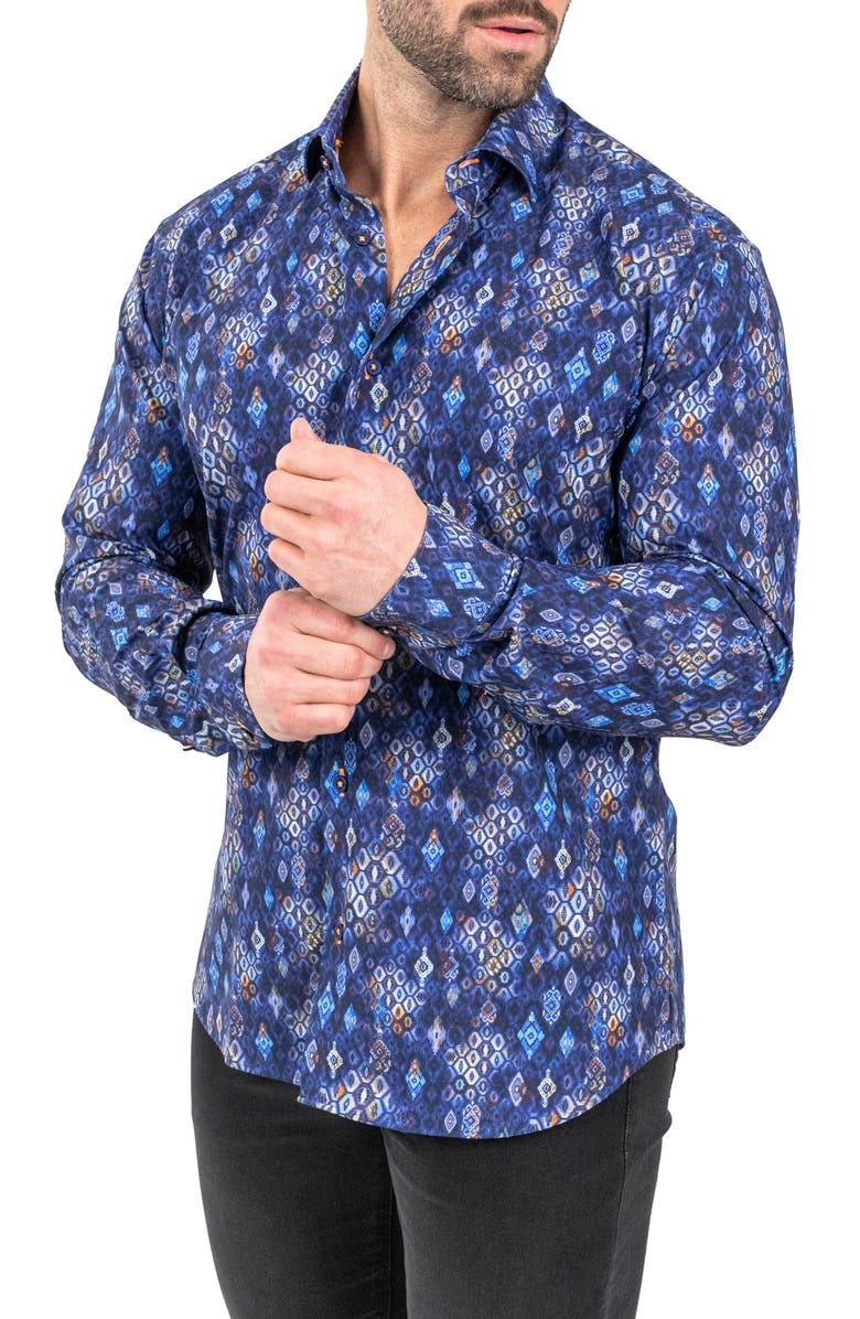 Maceoo Einstein Stretch Dragon Eye Button-Up Shirt, Alternate, color, Blue