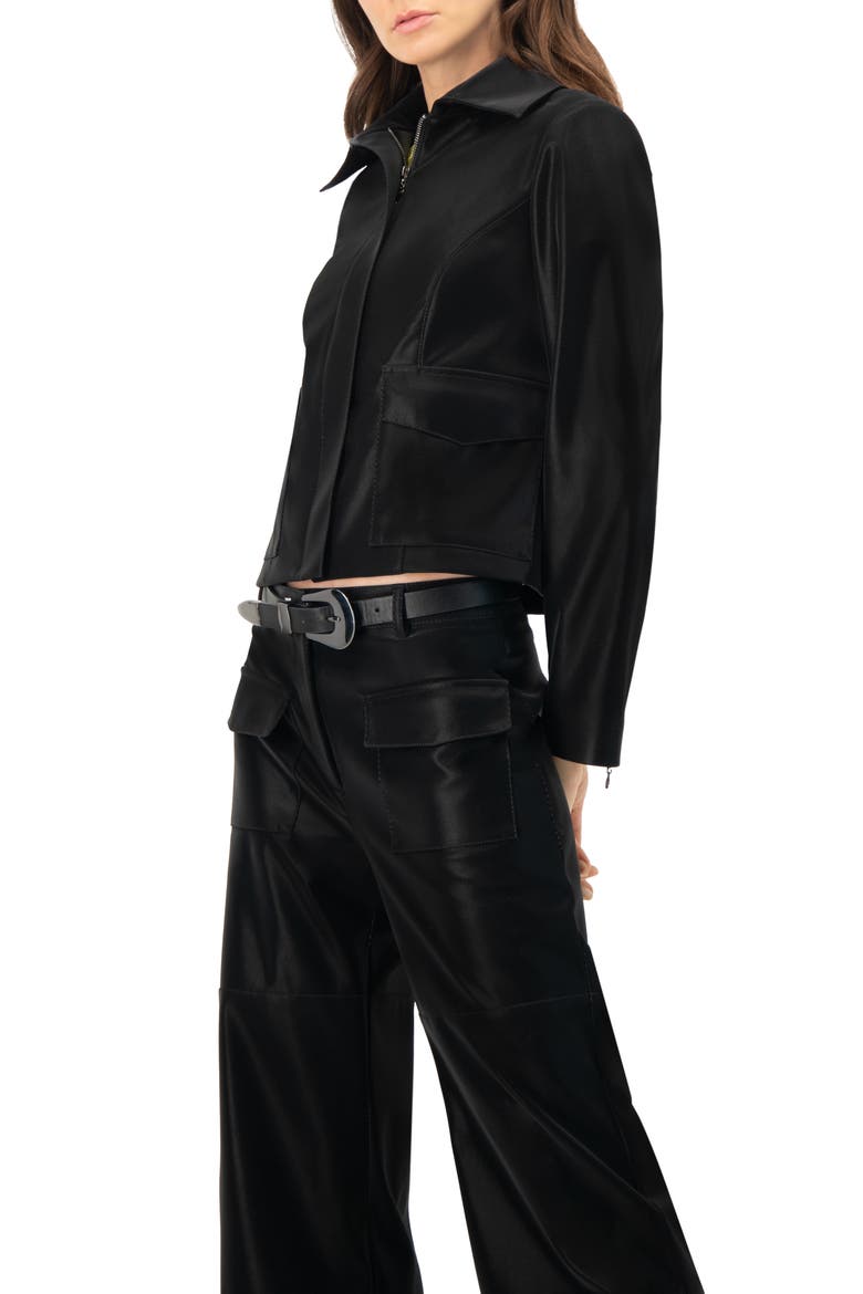 High Shine Biker Jacket, Alternate, color, Black
