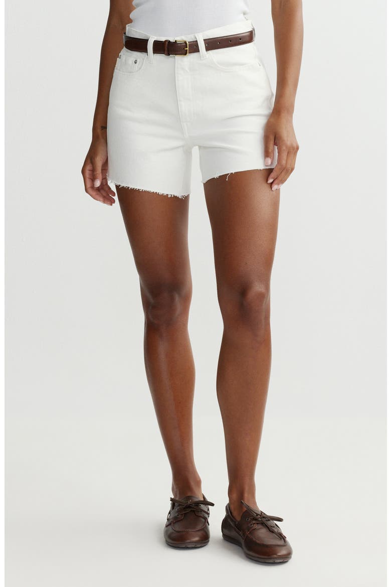 Zoie High Rise Raw Hem Relaxed Denim Shorts, Main, color, WHITE