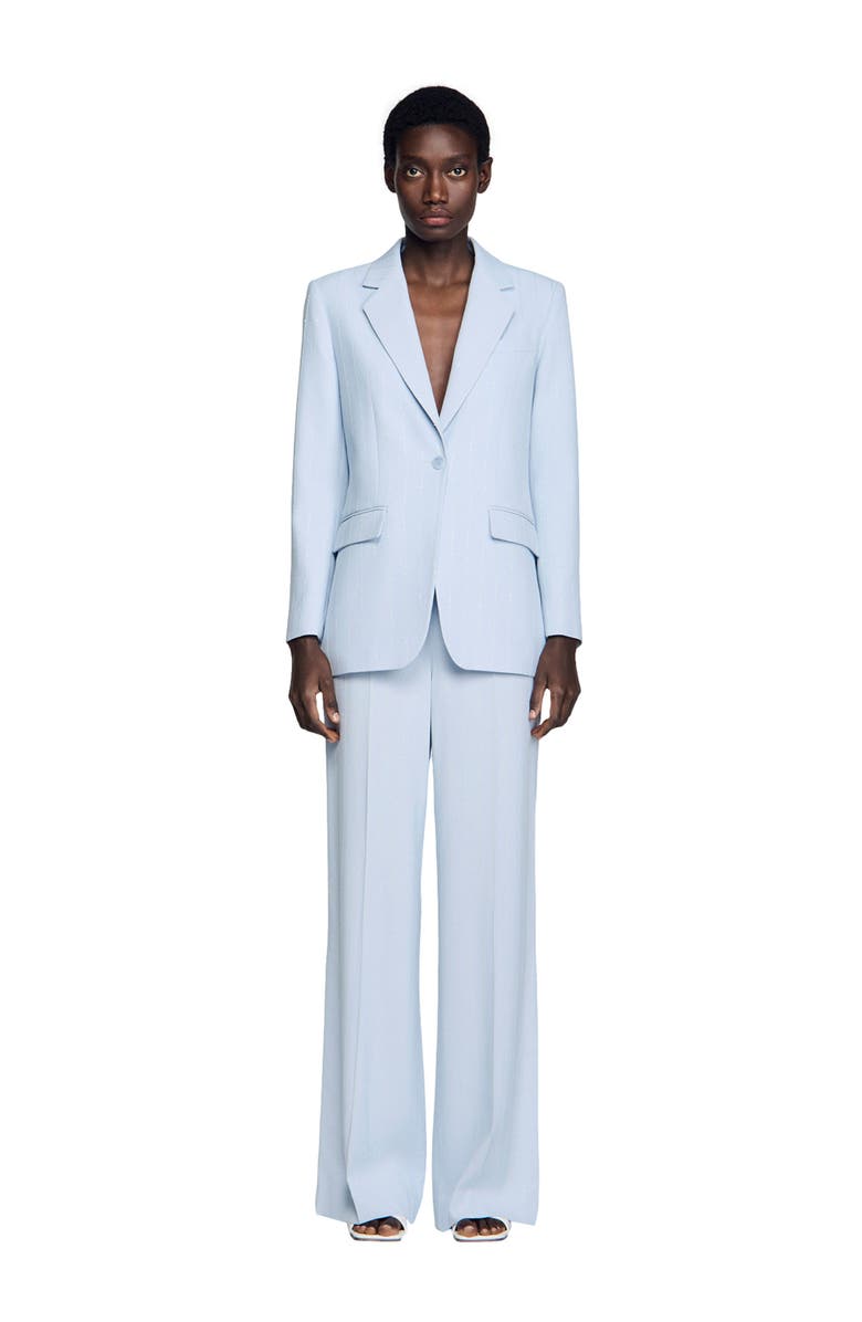 SANDRO Sequin-stripe tailored jacket, Alternate, color, Sky Blue
