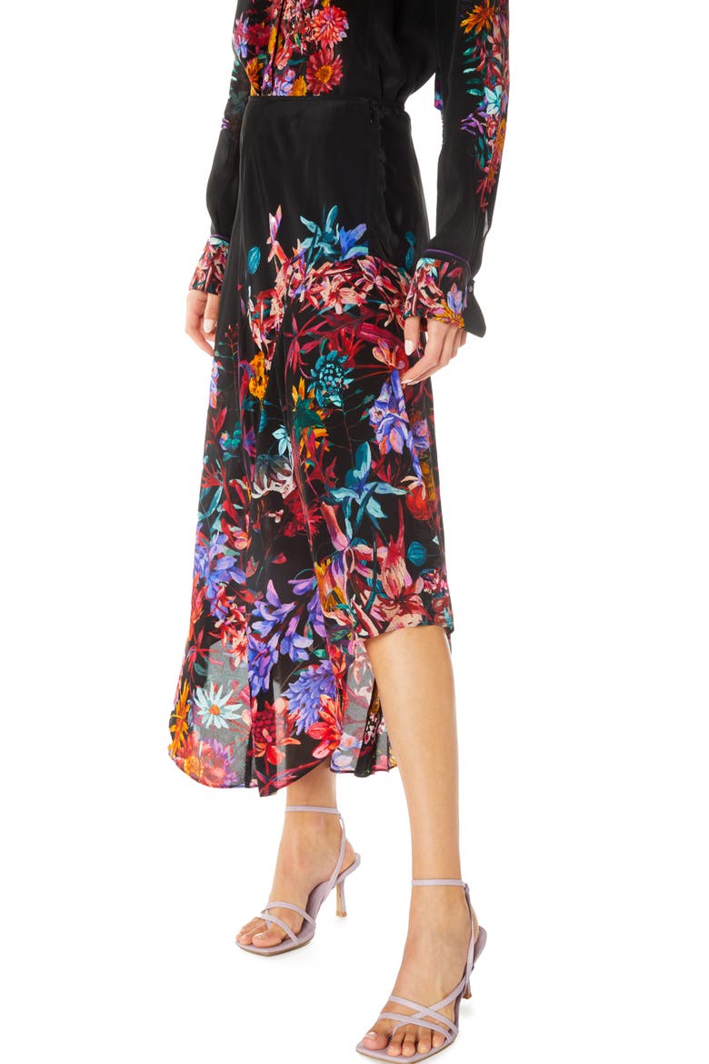 Sivan Floral Asymmetric Maxi Skirt, Alternate, color, BLACK