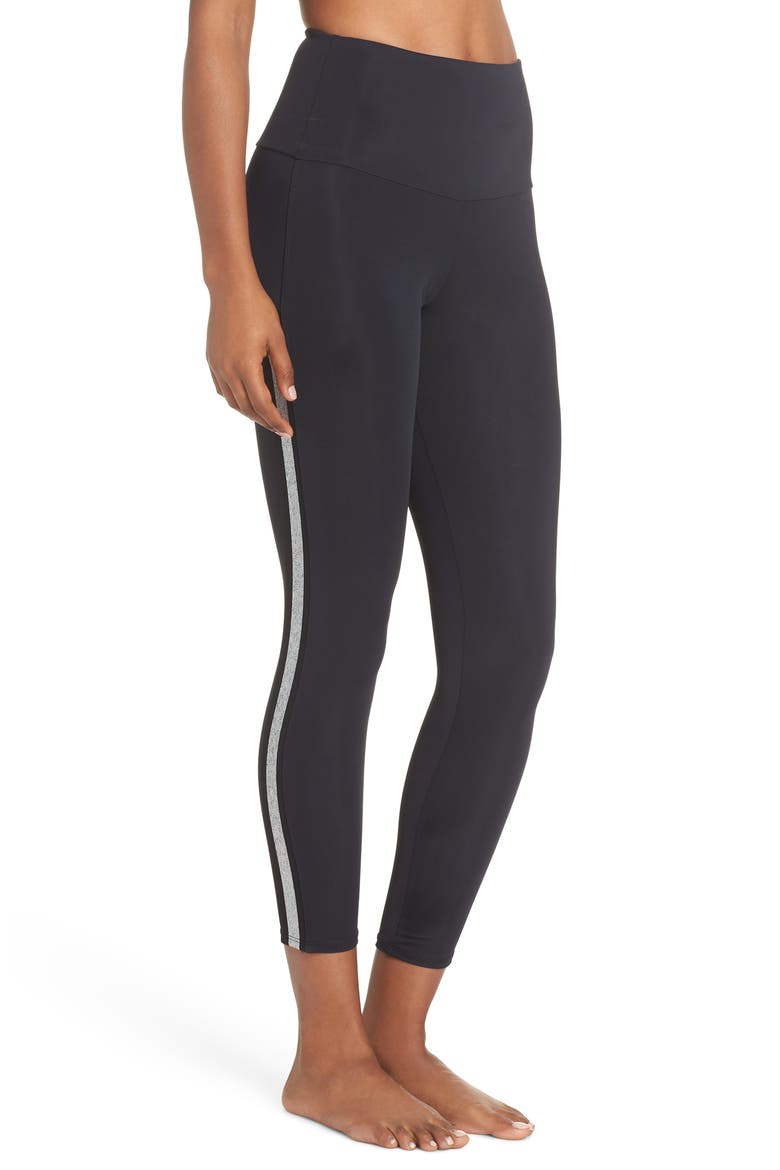 Side Runner High Waist Leggings, Alternate, color, BLACK/ SILVER
