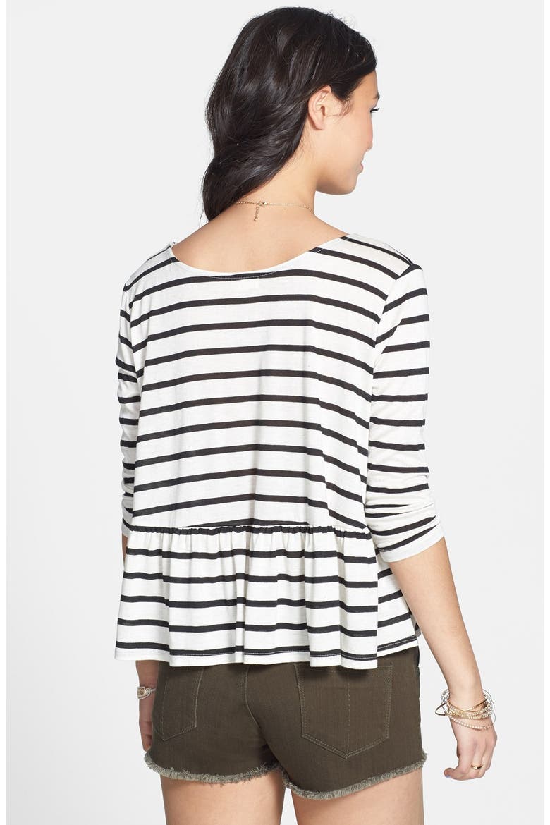 Stripe Peplum Pullover, Alternate, color, BLACK/ OATMEAL
