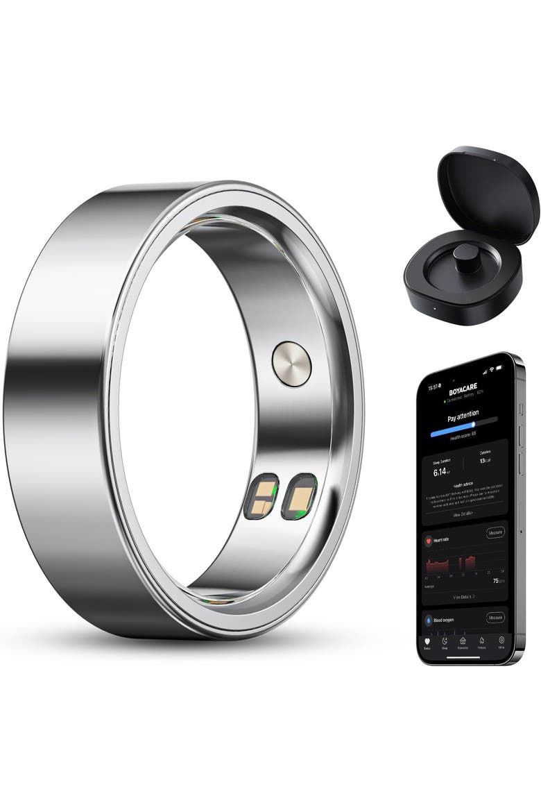 Smart Ring Fitness Tracker with Heart Rate, Blood Oxygen, Sleep Monitor, Call & Alarm Vibration, 5Atm Waterproof, Main, color, Silver