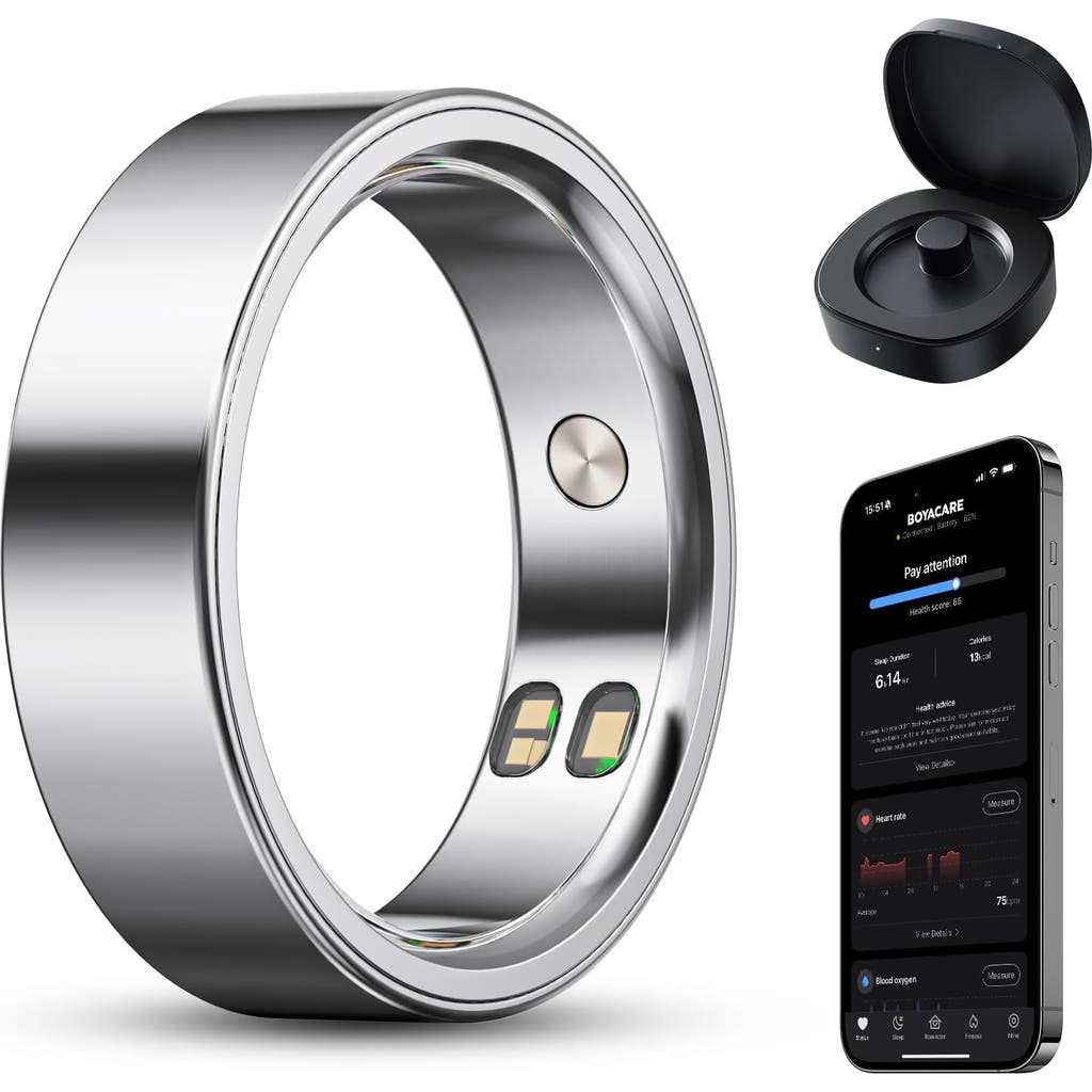 BOYACARE Smart Ring Fitness Tracker with Heart Rate, Blood Oxygen, Sleep Monitor, Call & Alarm Vibration, 5Atm Waterproof in Silver at Nordstrom
