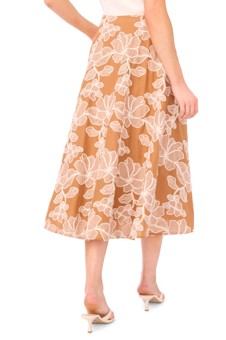Ida Floral Embroidered Cotton Midi Skirt, Alternate, color, ALMOND