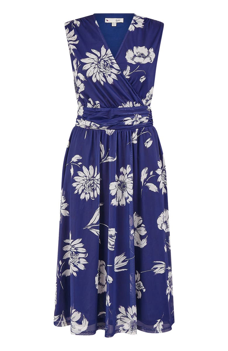 Yumi Floral Print Stretch Mesh Dress, Alternate, color, Navy