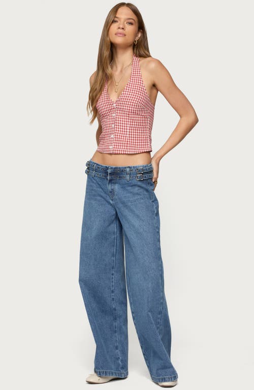 Edikted Livia Double Belted Low Rise Wide Leg Jeans In Blue