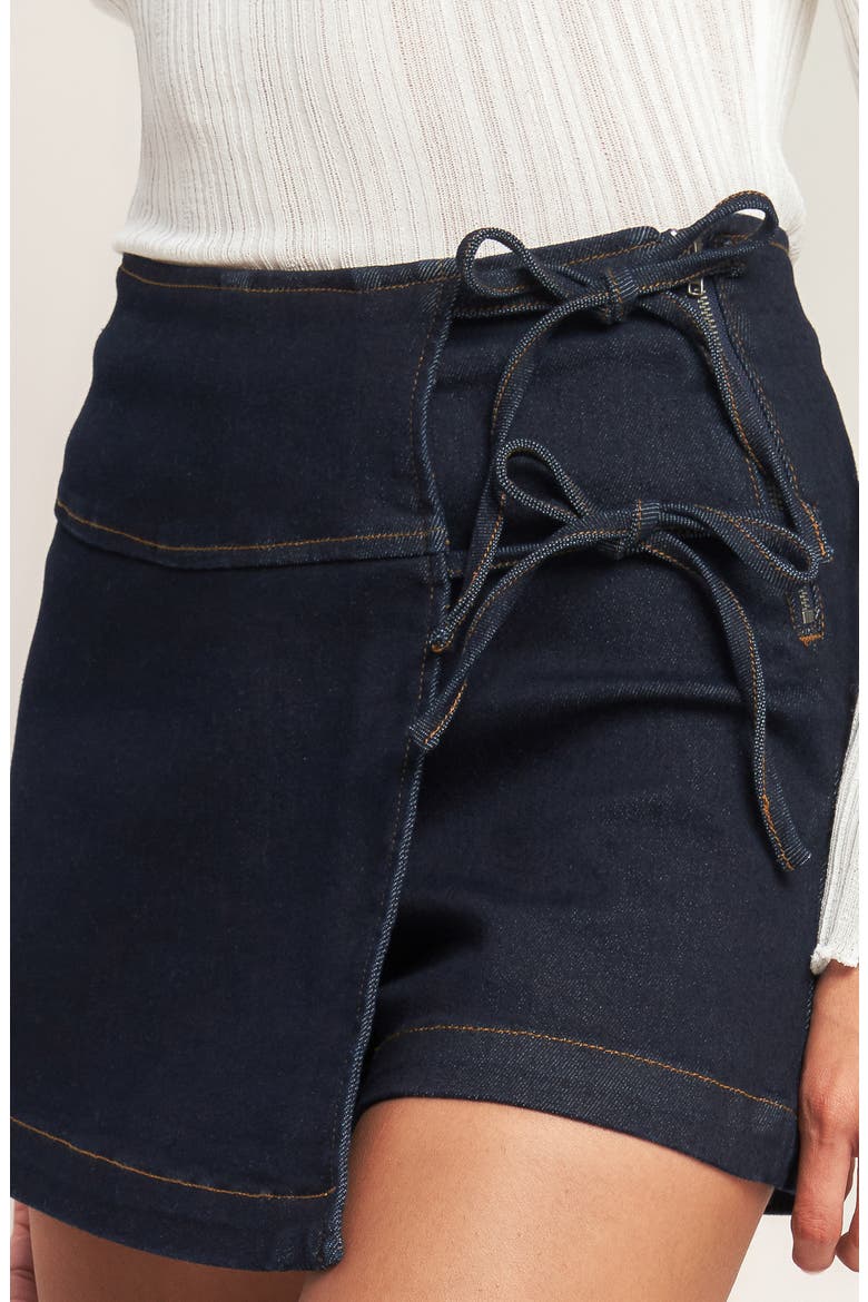 Tie Front Denim Skort, Alternate, color, DARK INDIGO