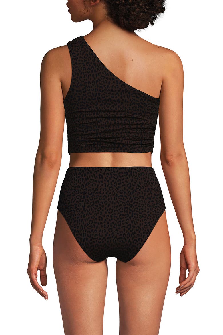 Ruched One Shoulder Midkini Swimsuit Top, Alternate, color, Brown Leopard