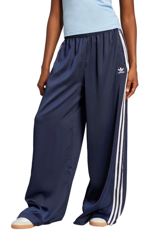 Shop Adidas Originals Recycled Polyester Satin Wide Leg Track Pants In Night Indigo