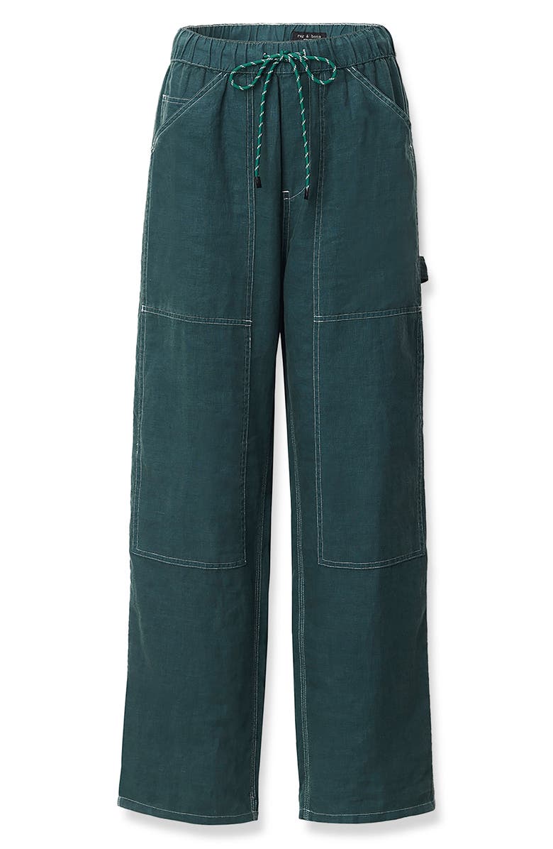 rag & bone Atlas Linen Drawstring Carpenter Pants, Alternate, color, Forest