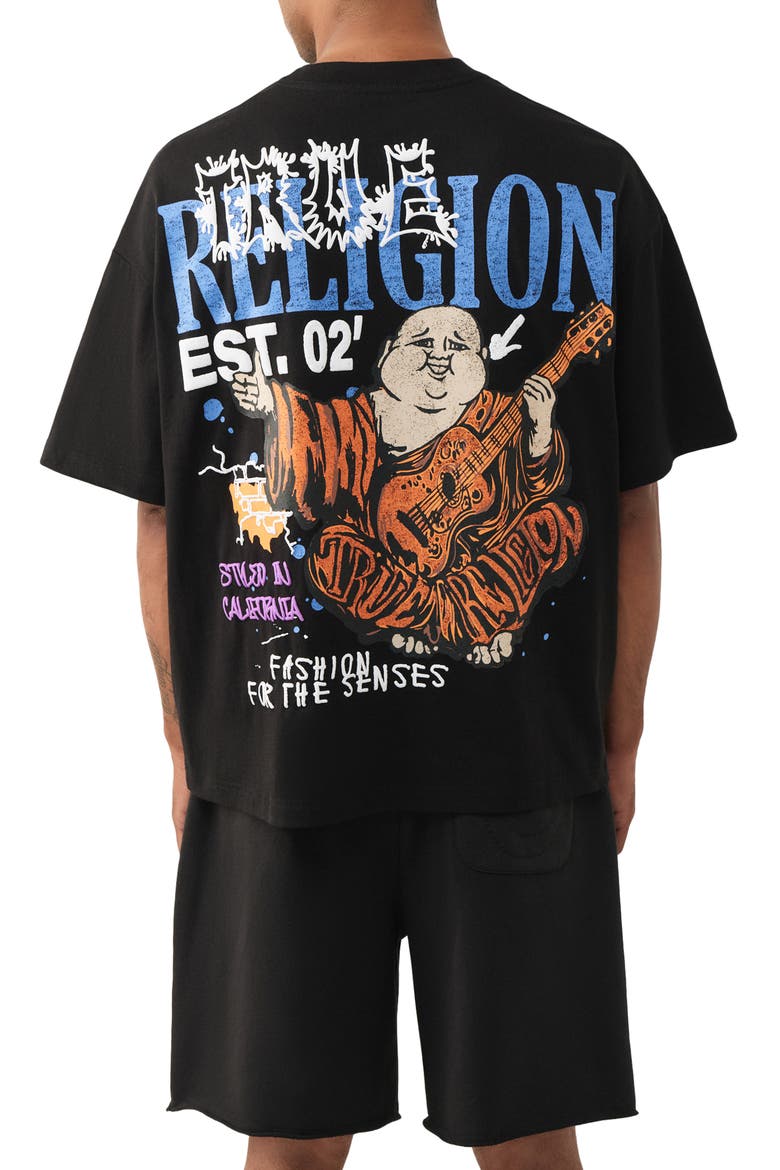 Concert Buddha Oversized Cotton Graphic T-Shirt, Alternate, color, JET BLACK
