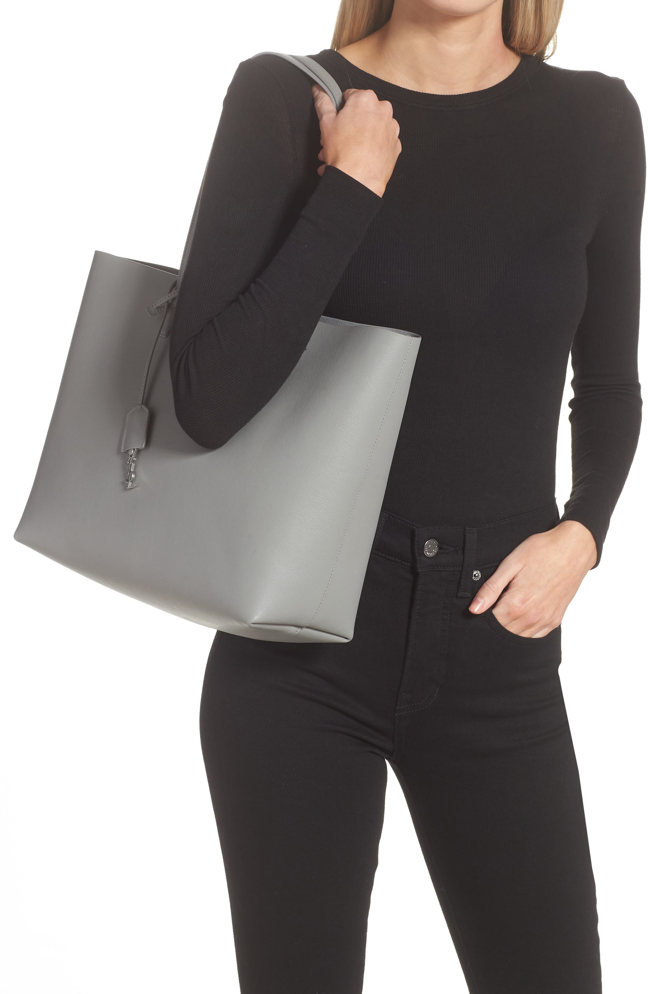 Saint Laurent Medium East/West Leather Shopping Tote, Alternate, color, 