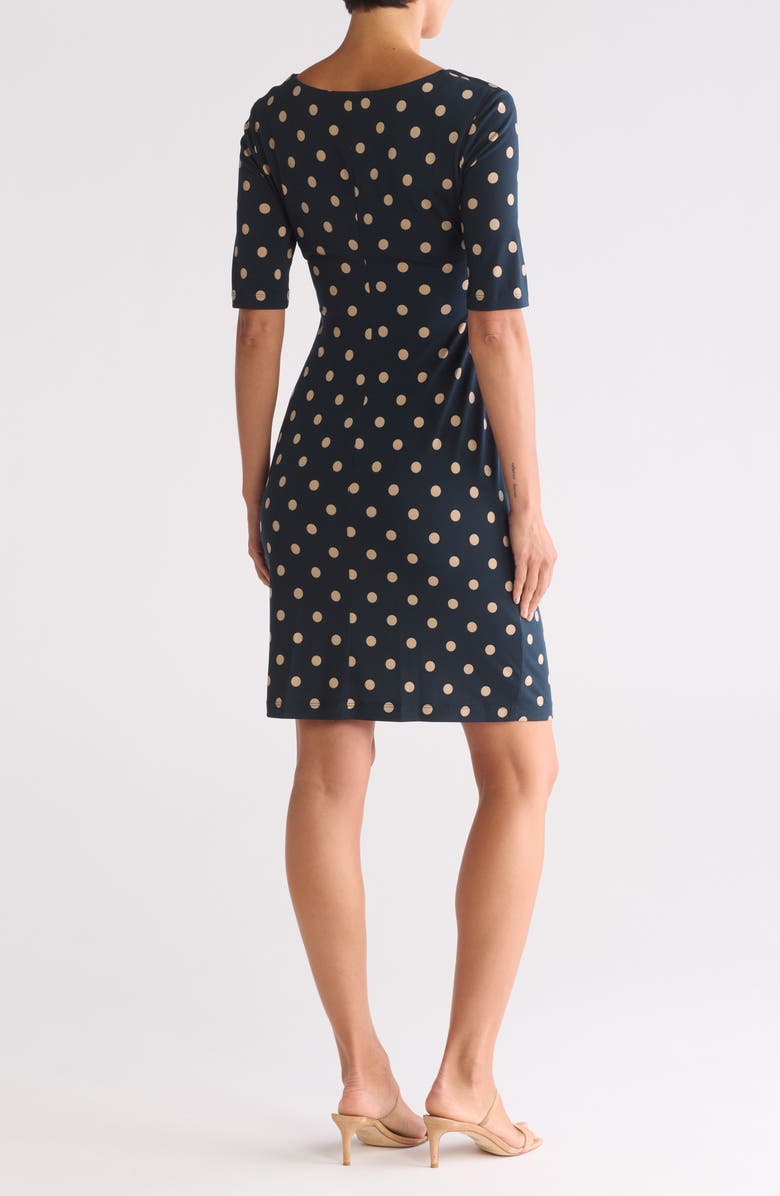 Connected Apparel Polka Dot Cowl Neck 3/4 Sleeve Midi Dress, Alternate, color, 