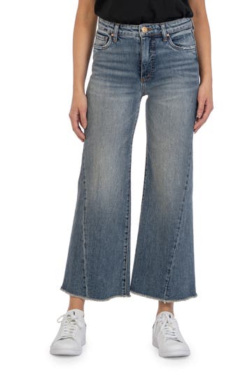 Shop Kut From The Kloth Meg Fab Ab Raw Hem High Waist Ankle Wide Leg Jeans