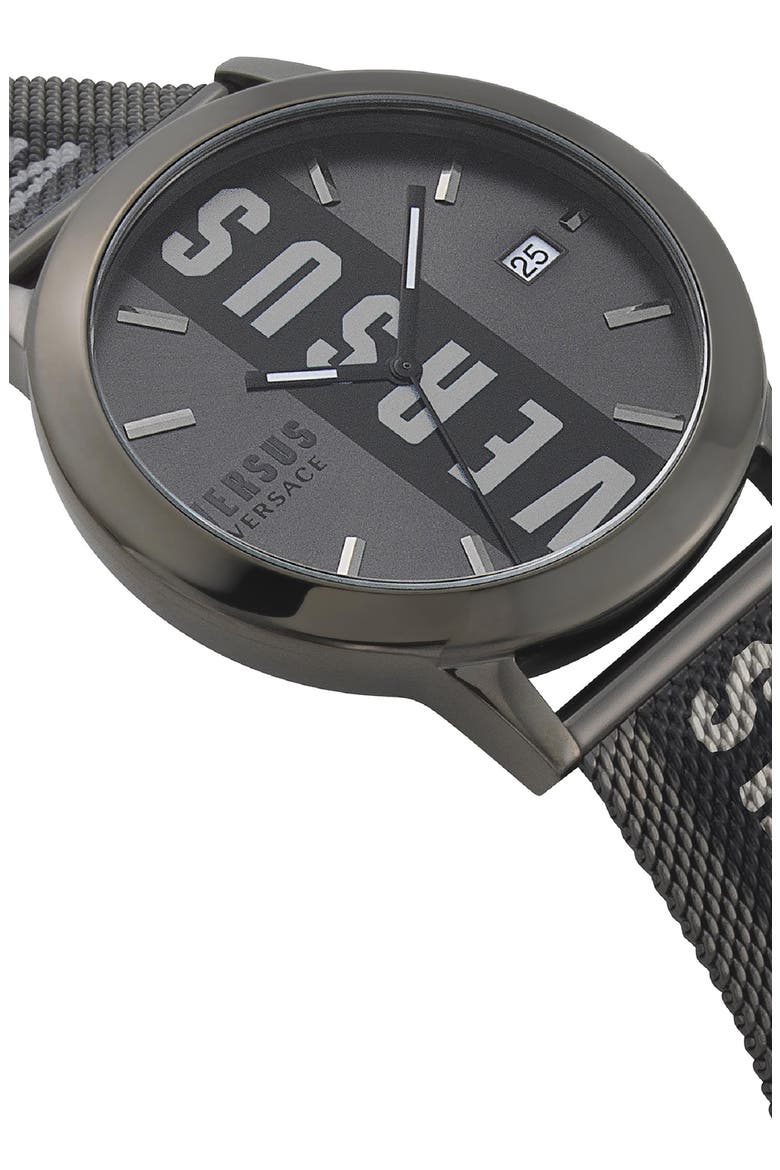 Barbes Logo Mesh Watch, 44mm, Alternate, color, BLACK/ GREY/ BLACK