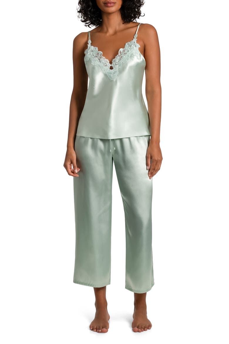 Adore You Satin Crop Pajamas, Main, color, CELADON