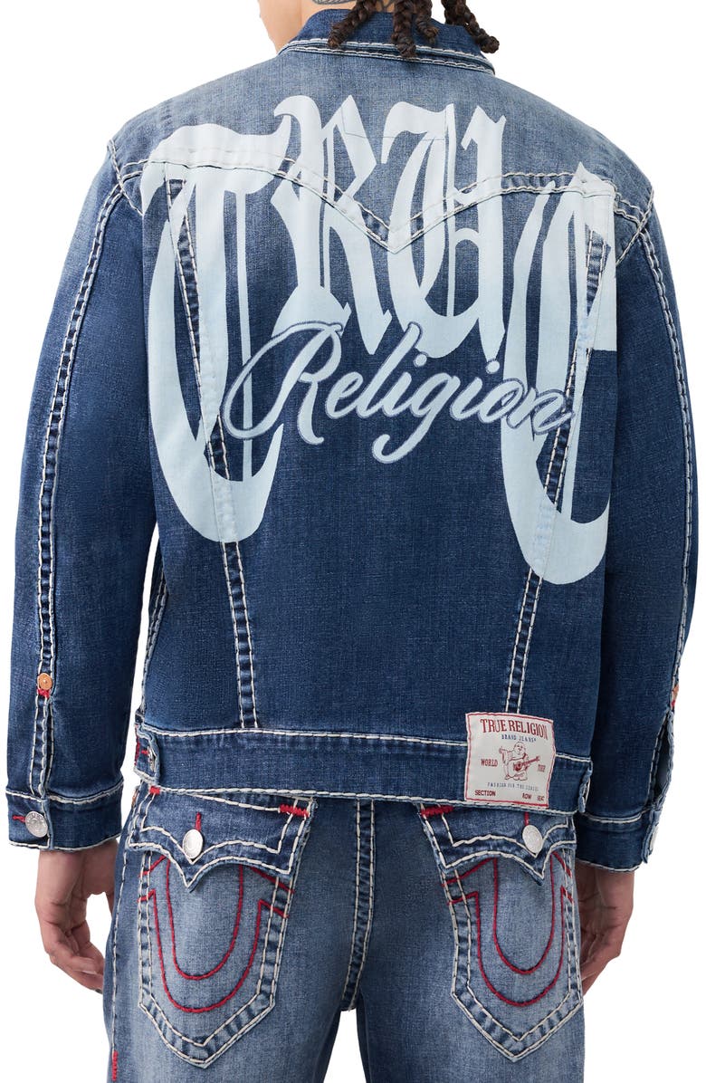 True Religion Jimmy Super T Oversize Button-Up Trucker Jacket, Alternate, color, Nocturne Drive Dark Wash