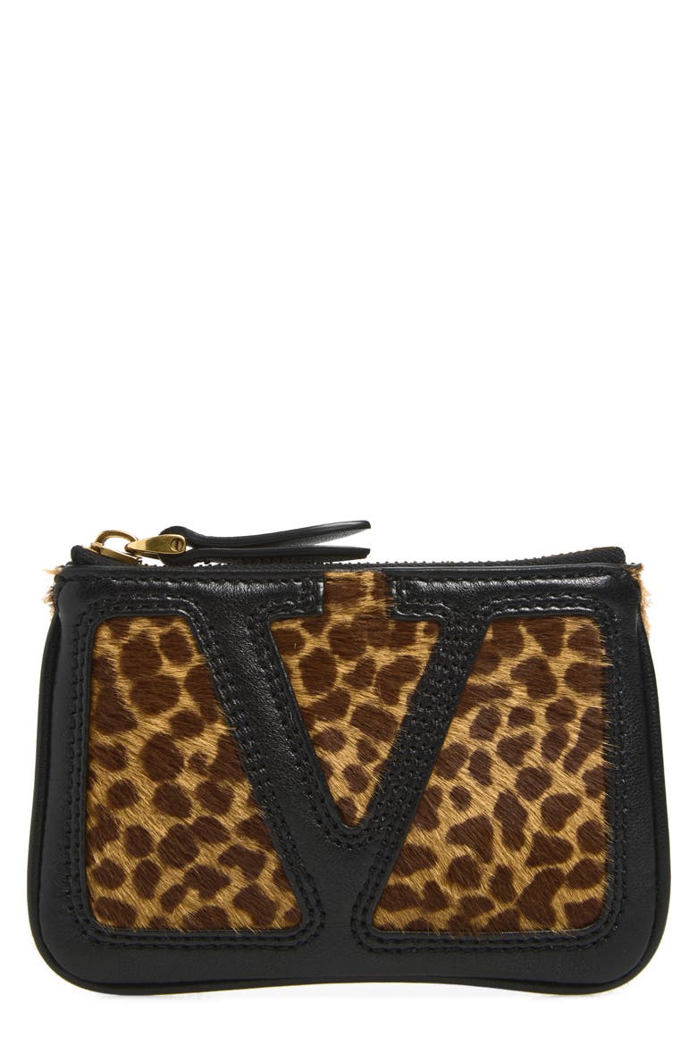 Viva Superstar Genuine Calf Hair Zip Card Case, Main, color, TAN