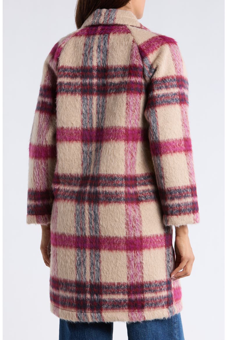 Plaid Faux Fur Peacoat, Alternate, color, BEIGE BURGUNDY PLAID