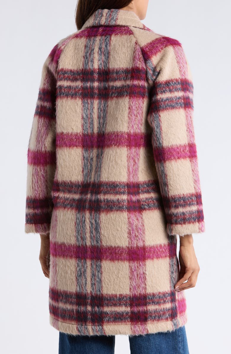 MELLODAY Plaid Faux Fur Peacoat, Alternate, color, Beige Burgundy Plaid
