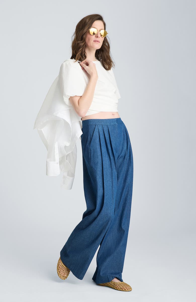 Kenneth Cole Triple Pleat Wide Leg Cotton Pants, Alternate, color, Aries Wash