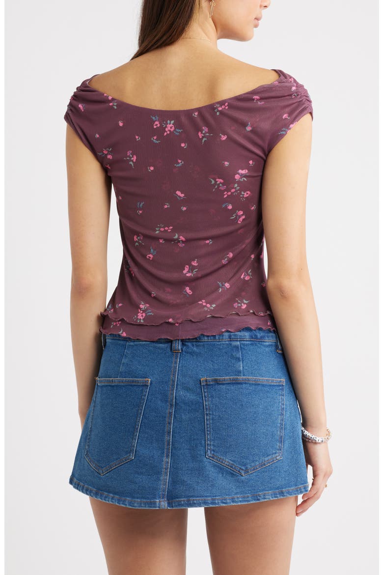 Floral Mesh Cap Sleeve Top, Alternate, color, BURGUNDY- PINK SHAYLYNN DITSY