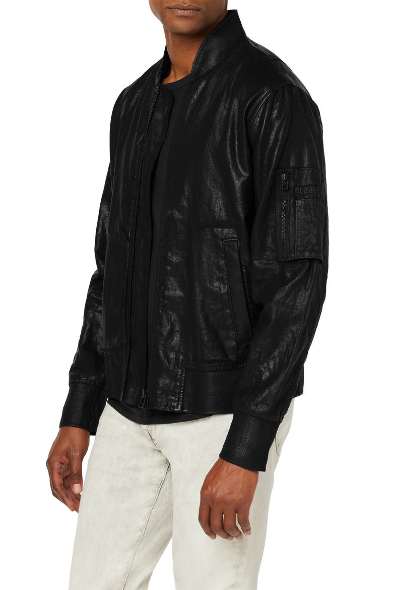 Ray Coated Linen Bomber Jacket, Alternate, color, COATED BLACK