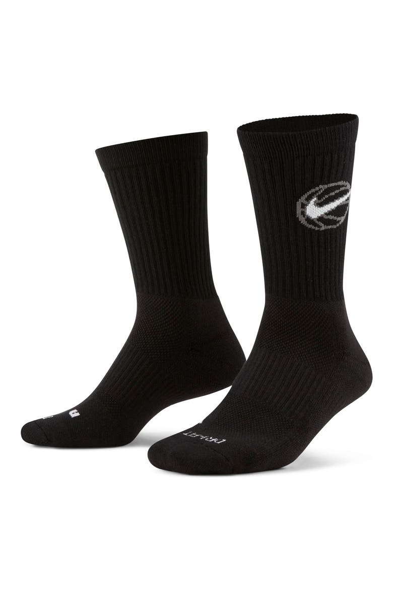 Dri-FIT 3-Pack Everyday Cushioned Basketball Socks, Alternate, color, BLACK/ WHITE