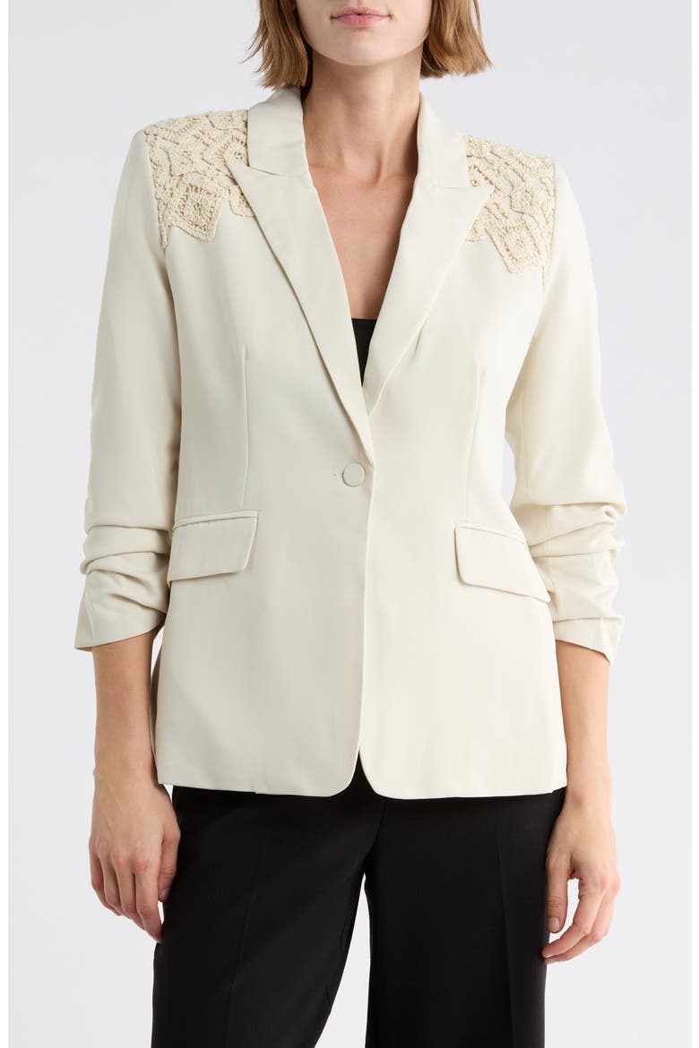 Open Knit Shoulder Blazer, Main, color, IVORY
