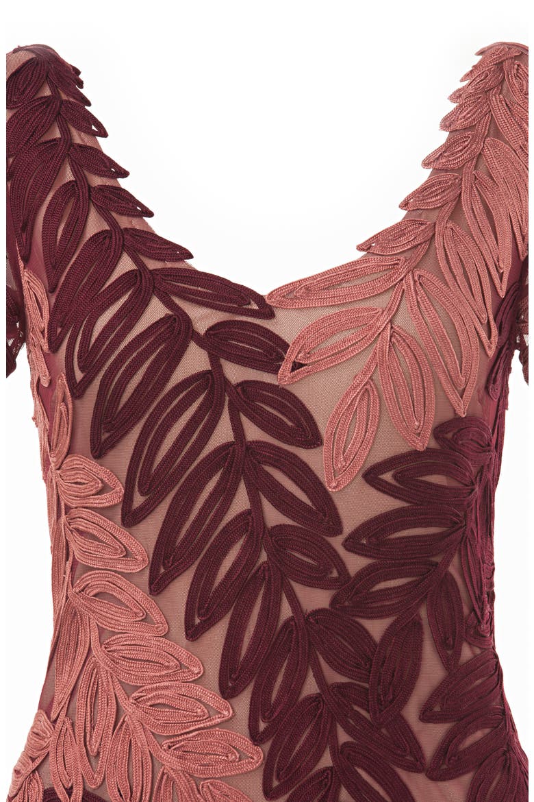 Leaf Soutache V-Neck Sheath Dress, Alternate, color, GARNET/ SIENNA