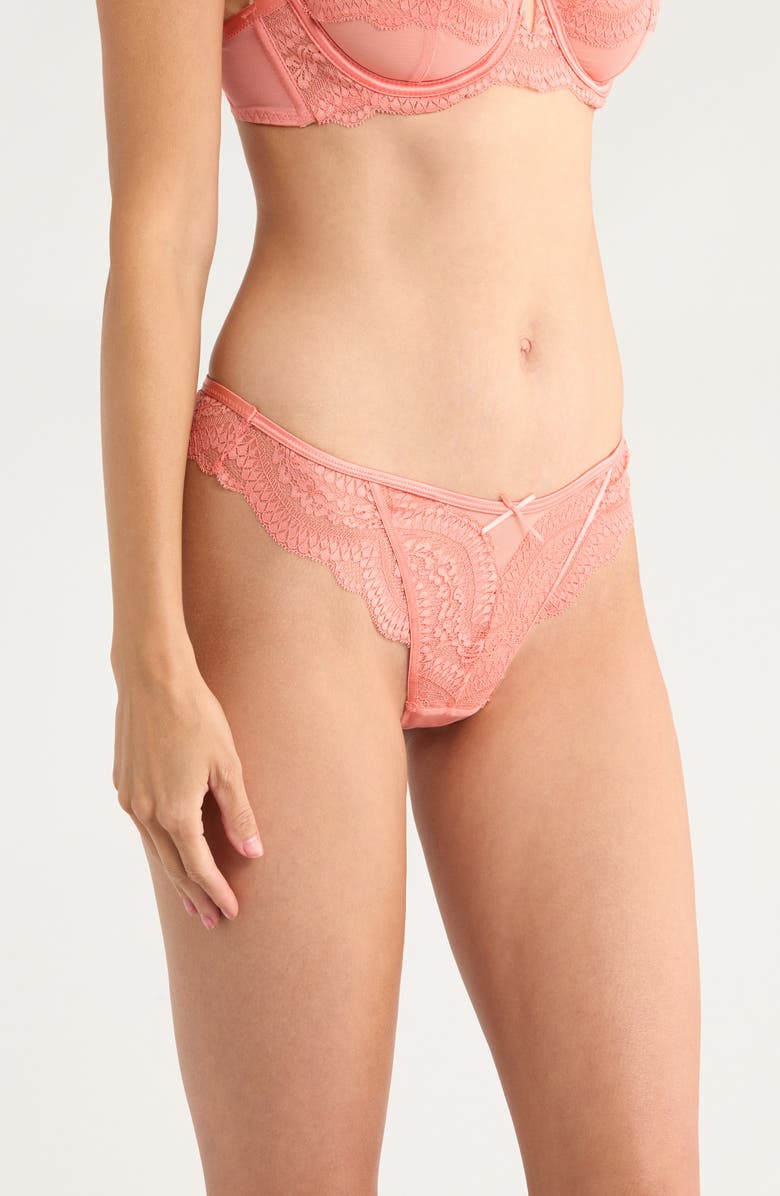 Hunkemöller Robijin Embroidered Mesh Thong, Alternate, color, Lantana