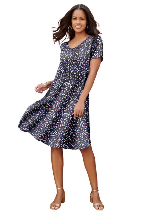 Petite Plus Size Short Sleeve Sleeve Swing Dress (Plus)