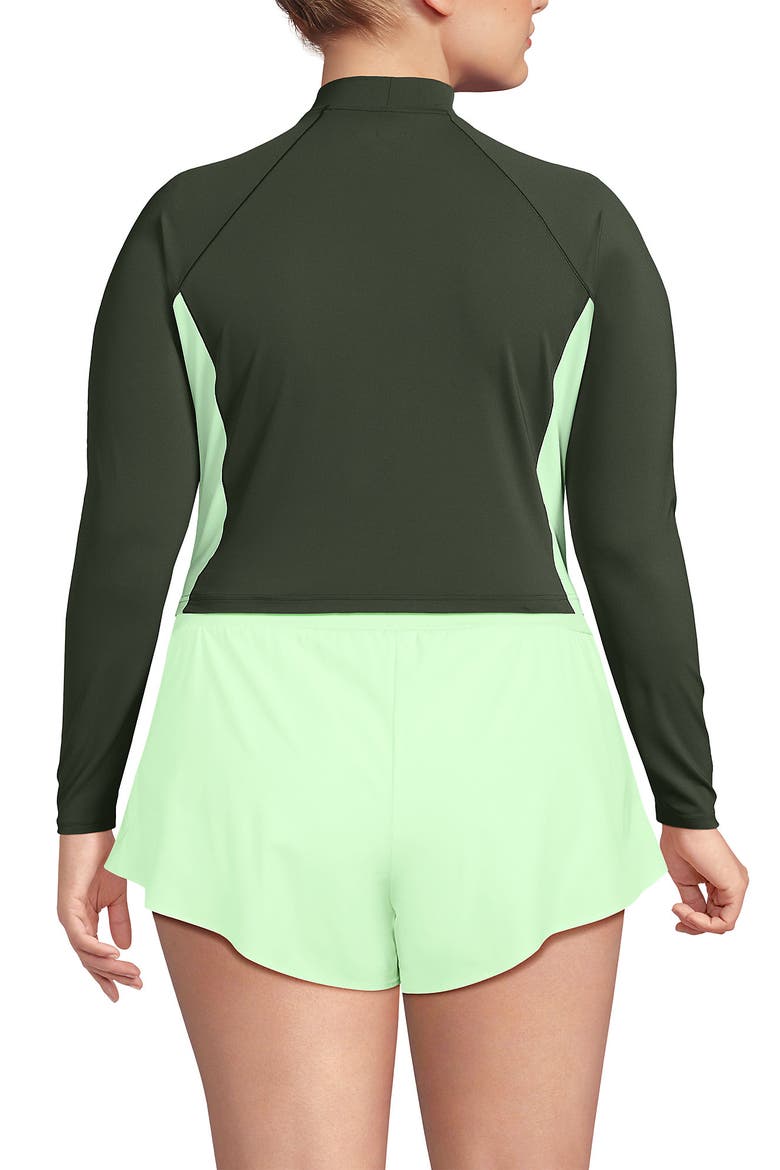 Plus Size Long Sleeve Cropped UPF 50 Rash Guard, Alternate, color, Olive Green/Icy Mint