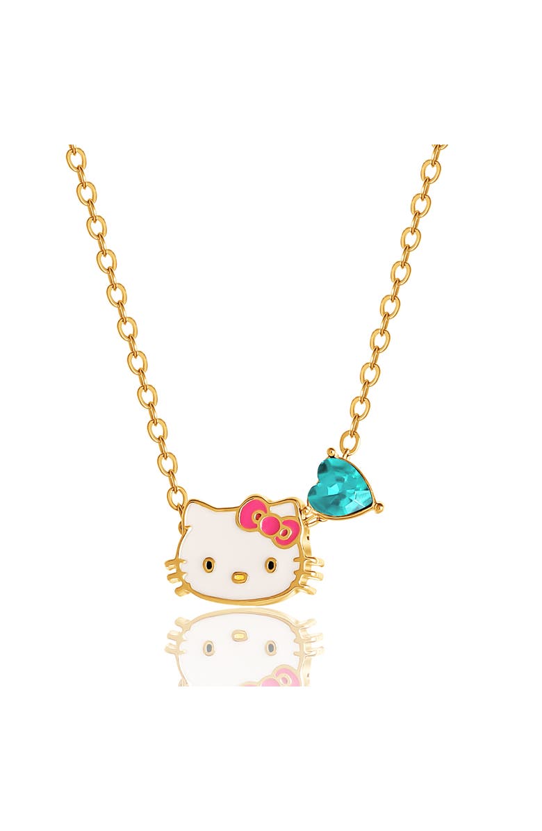 Hello Kitty Birthstone Charm Necklace, Main, color, Gold/ Teal