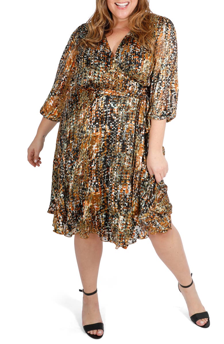 Marée Pour Toi Ruffle Hem Wrap Dress, Alternate, color, 