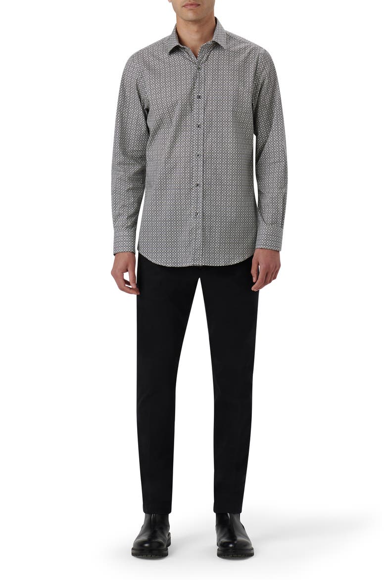 Julian Shaped Fit Chain Link Print Stretch Cotton Button-Up Shirt, Alternate, color, CEMENT